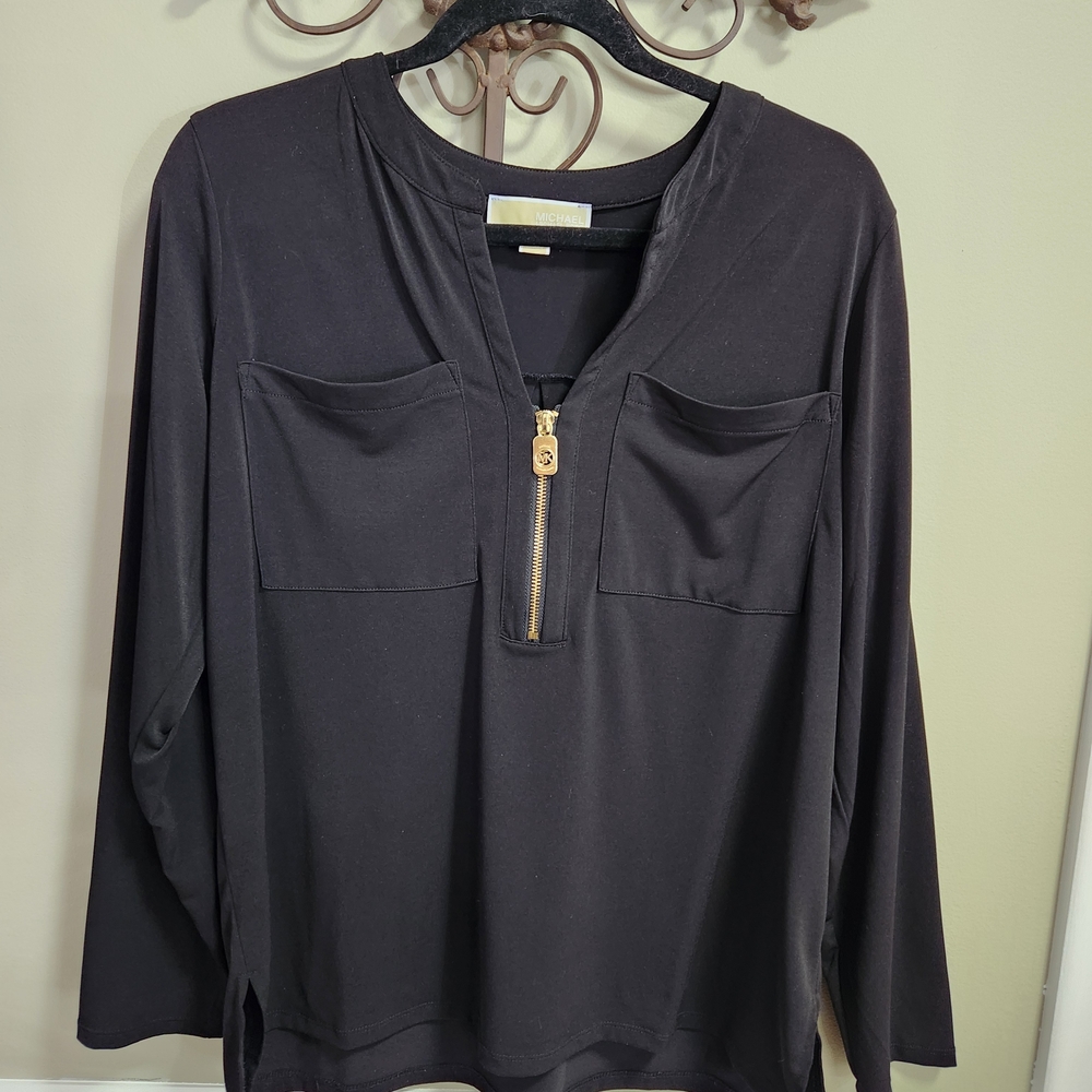 Michael Kors Black Blouse with Gold Zipper